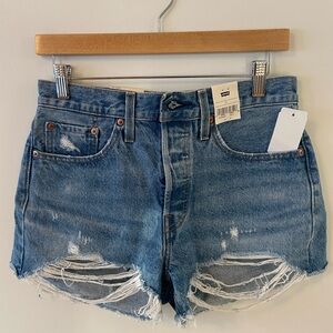Levi's Blue Distressed Jean Shorts